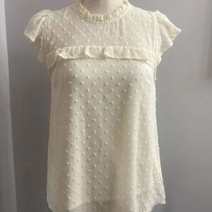 Monteau Swiss dot flutter sleeve ruffle top blouse